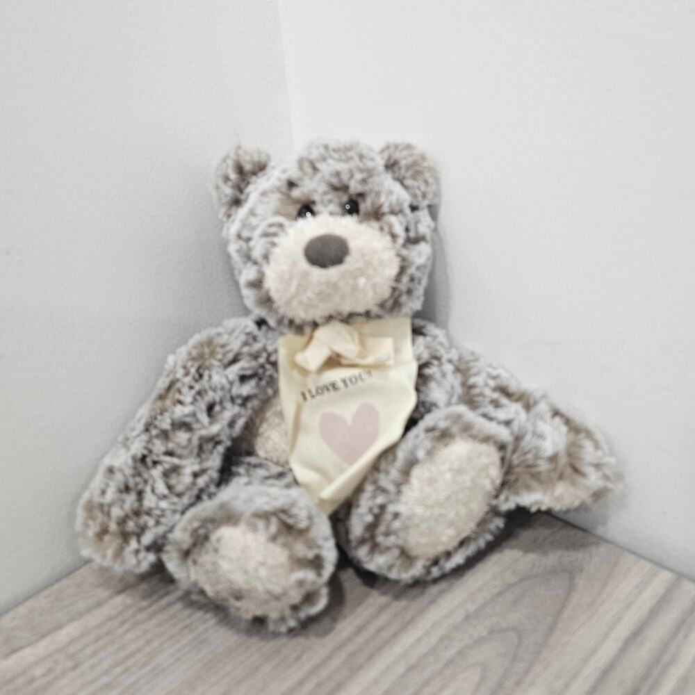 Demdaco I Love You Mini Giving Bear Brown Gray Plush Stuffed Animal Fuzzy